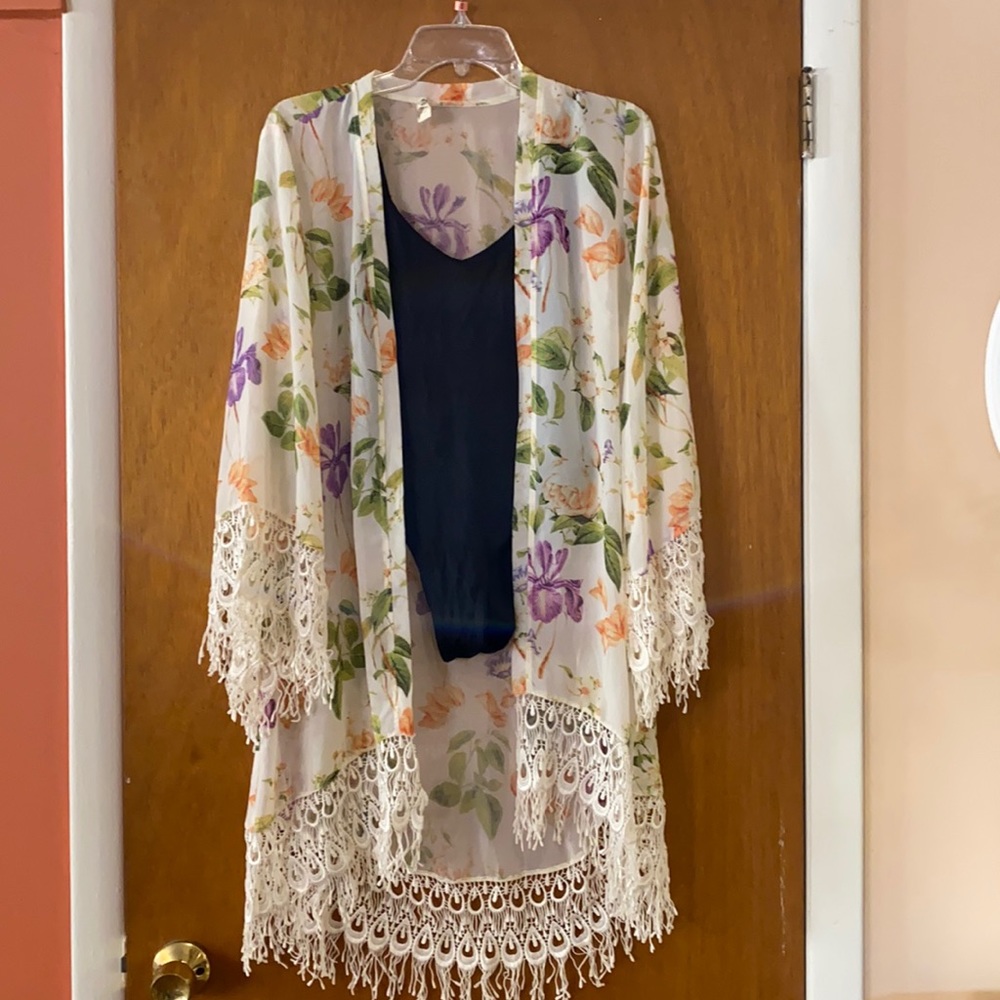Floral kimono swim cover up
